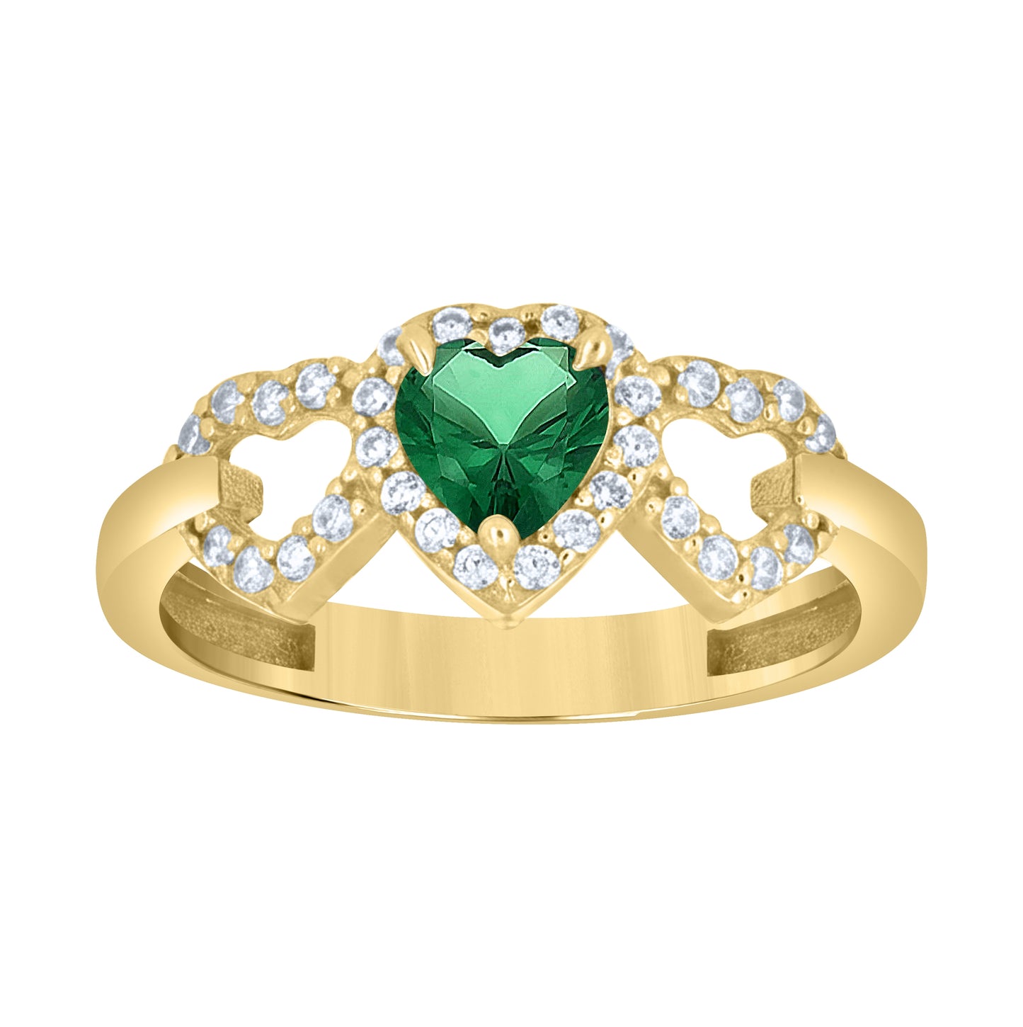 10kt Yellow Gold Womens Blue White Heart Round Cubic-Zirconia Triple Heart Ring– Elegant Jewelry Gift for Birthday, Anniversary, Engagement, Wedding