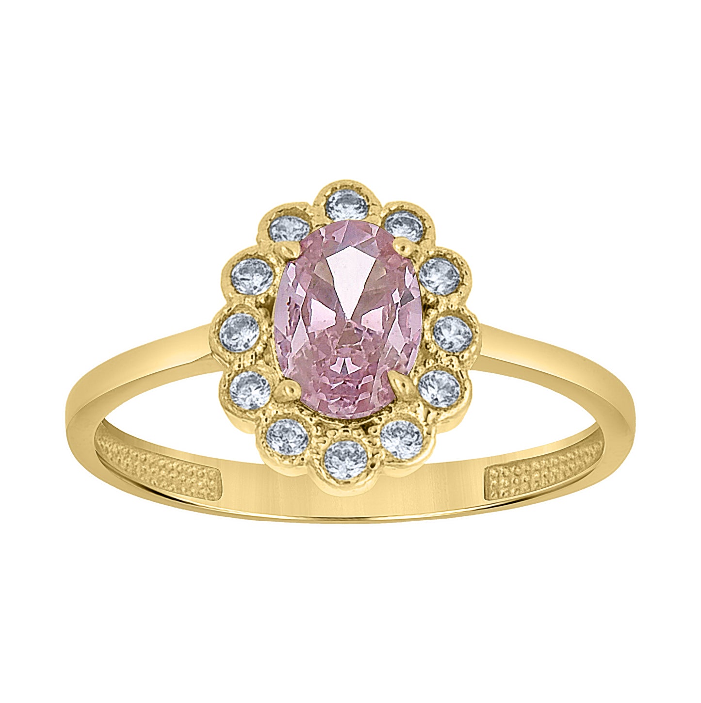 10kt Yellow Gold Womens Blue White Oval Round Cubic-Zirconia Flower Head Engagement Ring– Elegant Jewelry Gift for Birthday, Anniversary, Engagement, Wedding