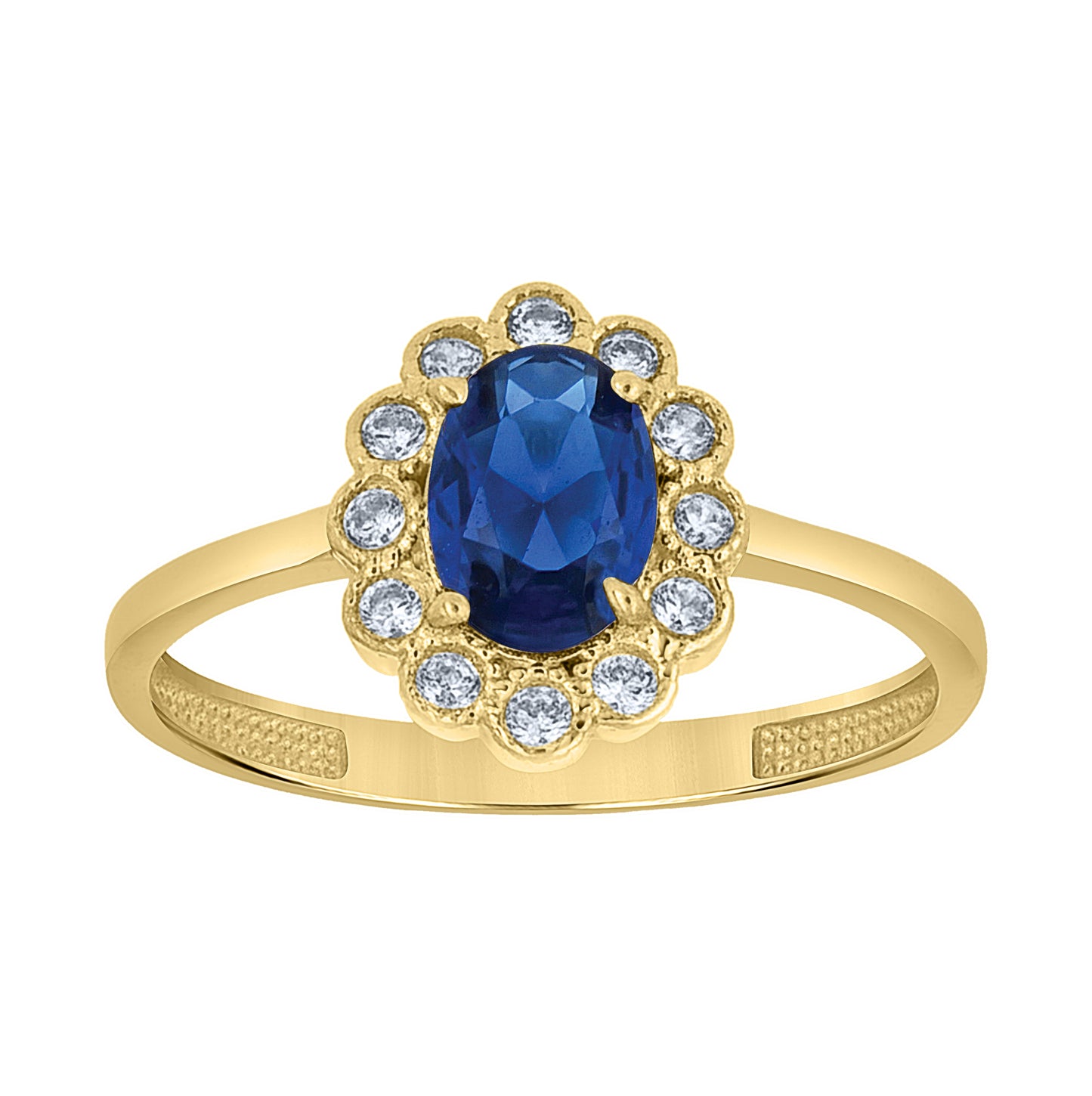 10kt Yellow Gold Womens Blue White Oval Round Cubic-Zirconia Flower Head Engagement Ring– Elegant Jewelry Gift for Birthday, Anniversary, Engagement, Wedding