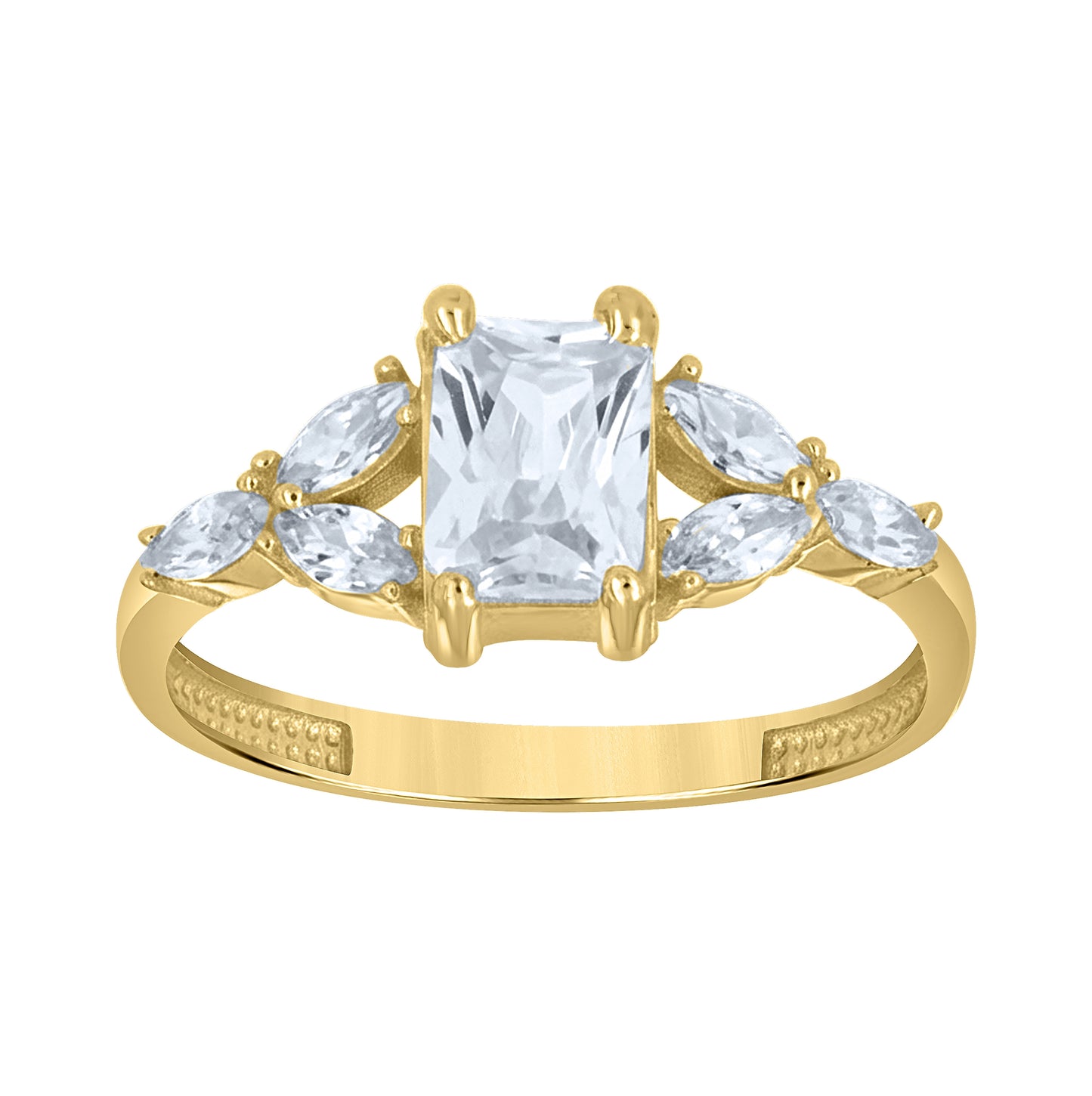 10kt Yellow Gold Womens Brown White Emerald-Cut Marquise Cubic-Zirconia Fashion Ring– Elegant Jewelry Gift for Birthday, Anniversary, Engagement, Wedding