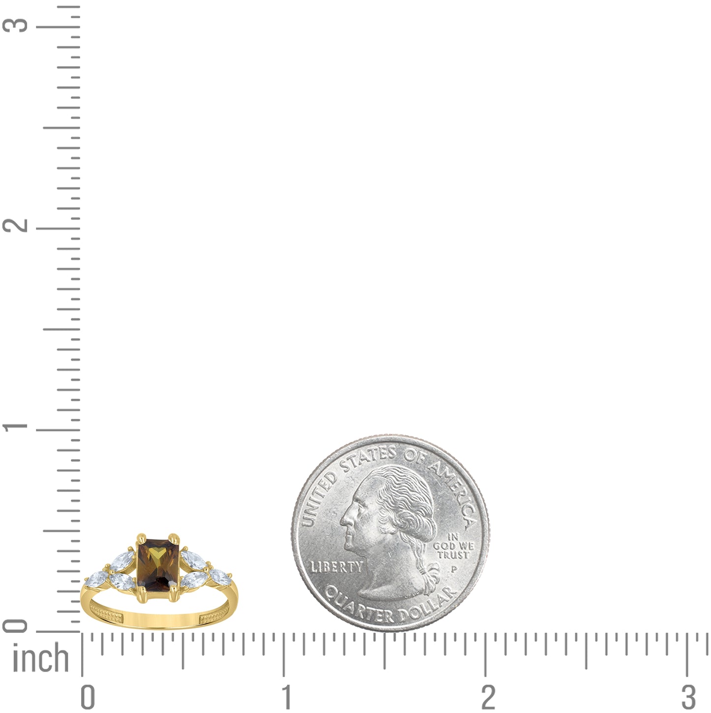 10kt Yellow Gold Womens Brown White Emerald-Cut Marquise Cubic-Zirconia Fashion Ring– Elegant Jewelry Gift for Birthday, Anniversary, Engagement, Wedding