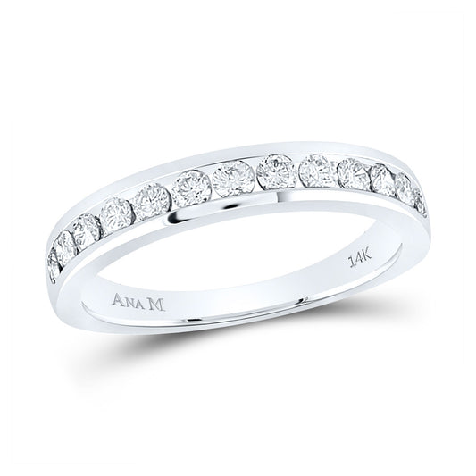 14K White Gold Womens Round Diamond Wedding Single Row Band 1/2 Cttw, Womens Size: 5-10