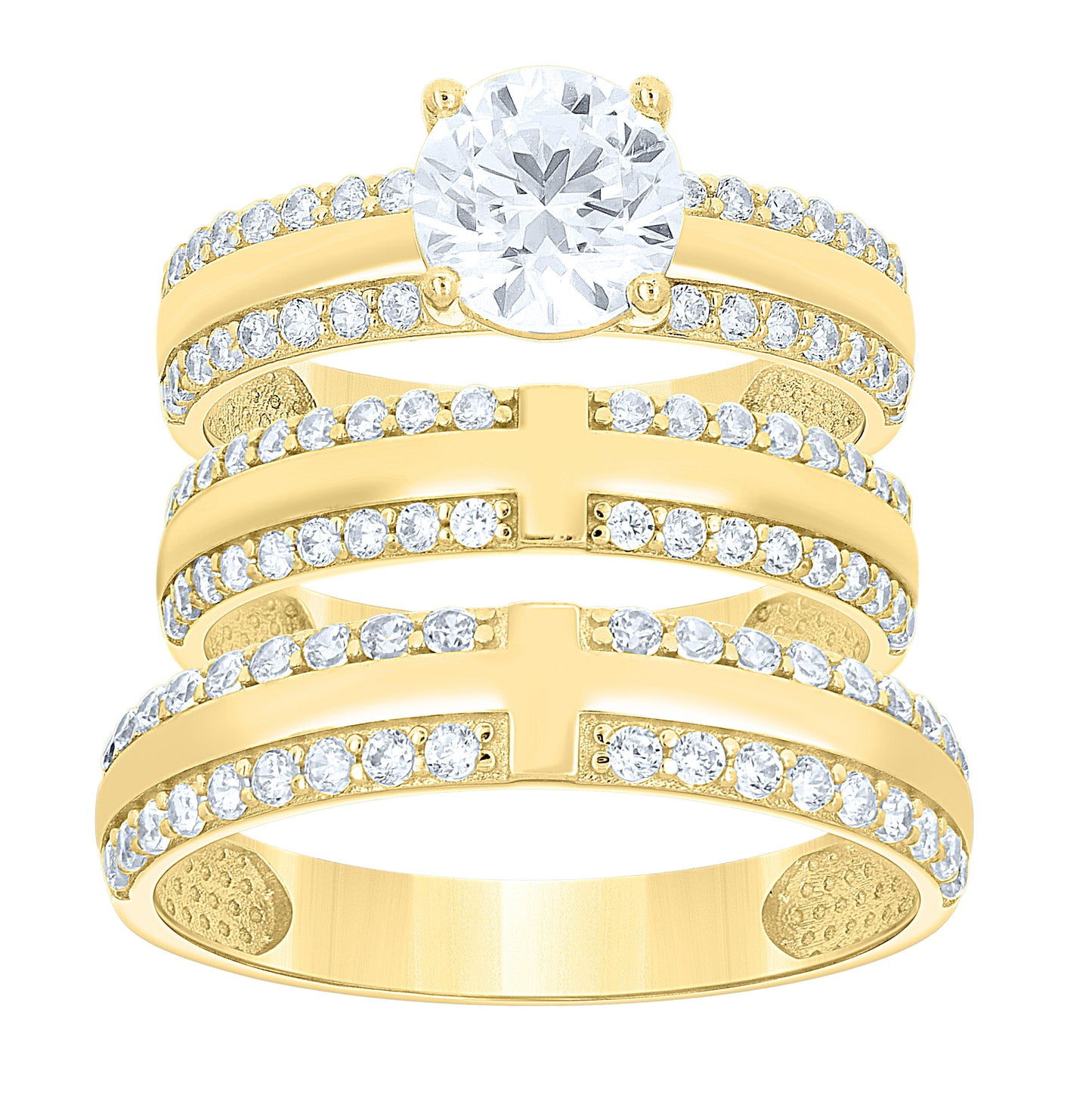 10kt Yellow Gold His & Her Cubic-Zirconia Trio Ring Set, Women's Size 7 & Men's Size 10 – Elegant Jewelry Gift for Birthday, Anniversary, Engagement, Wedding