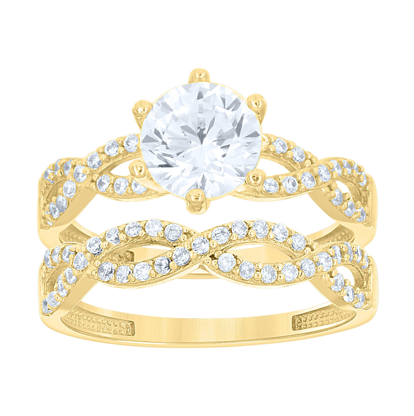 10kt Yellow Gold Womens Cubic-Zirconia Duo Bridal Ring Set – Elegant Jewelry Gift for Birthday, Anniversary, Engagement, Wedding