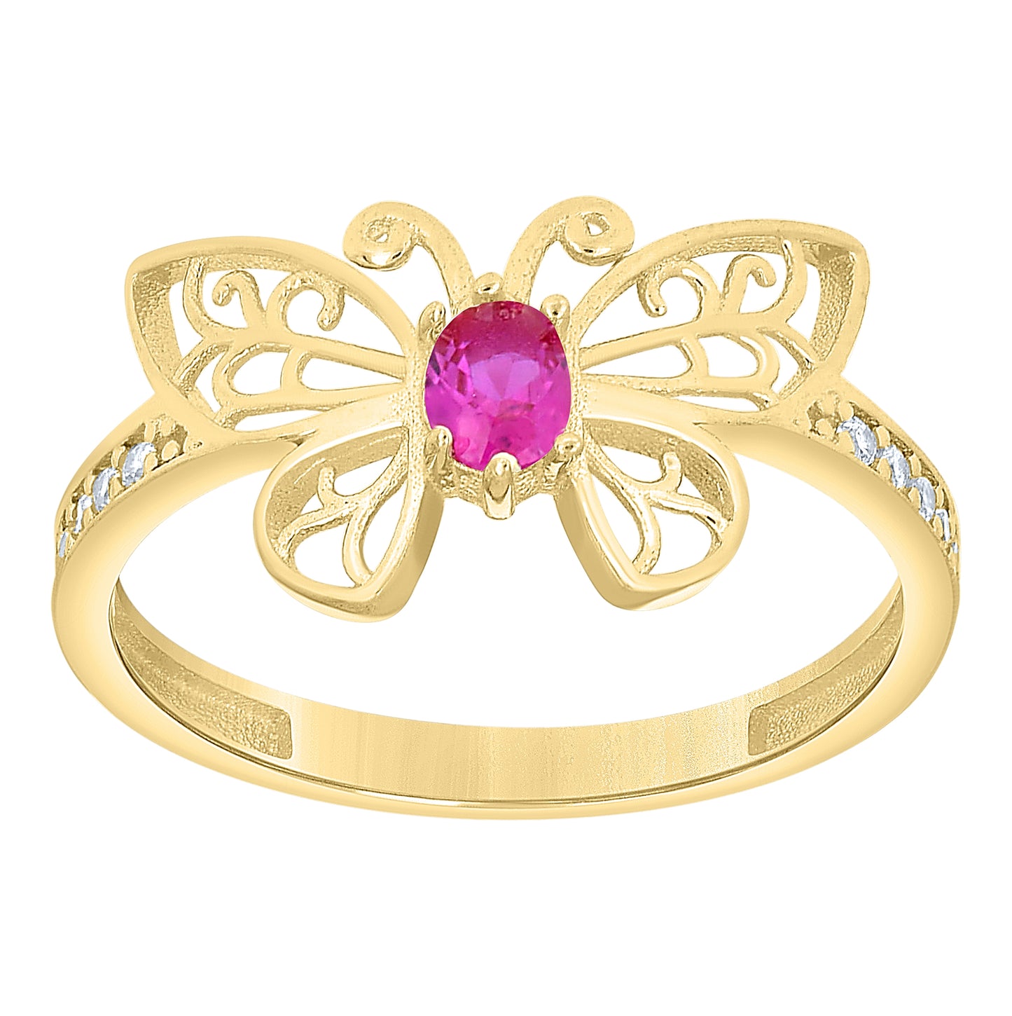 10kt Yellow Gold Womens Blue White Oval Round Cubic-Zirconia Butterfly Fashion Ring– Elegant Jewelry Gift for Birthday, Anniversary, Engagement, Wedding