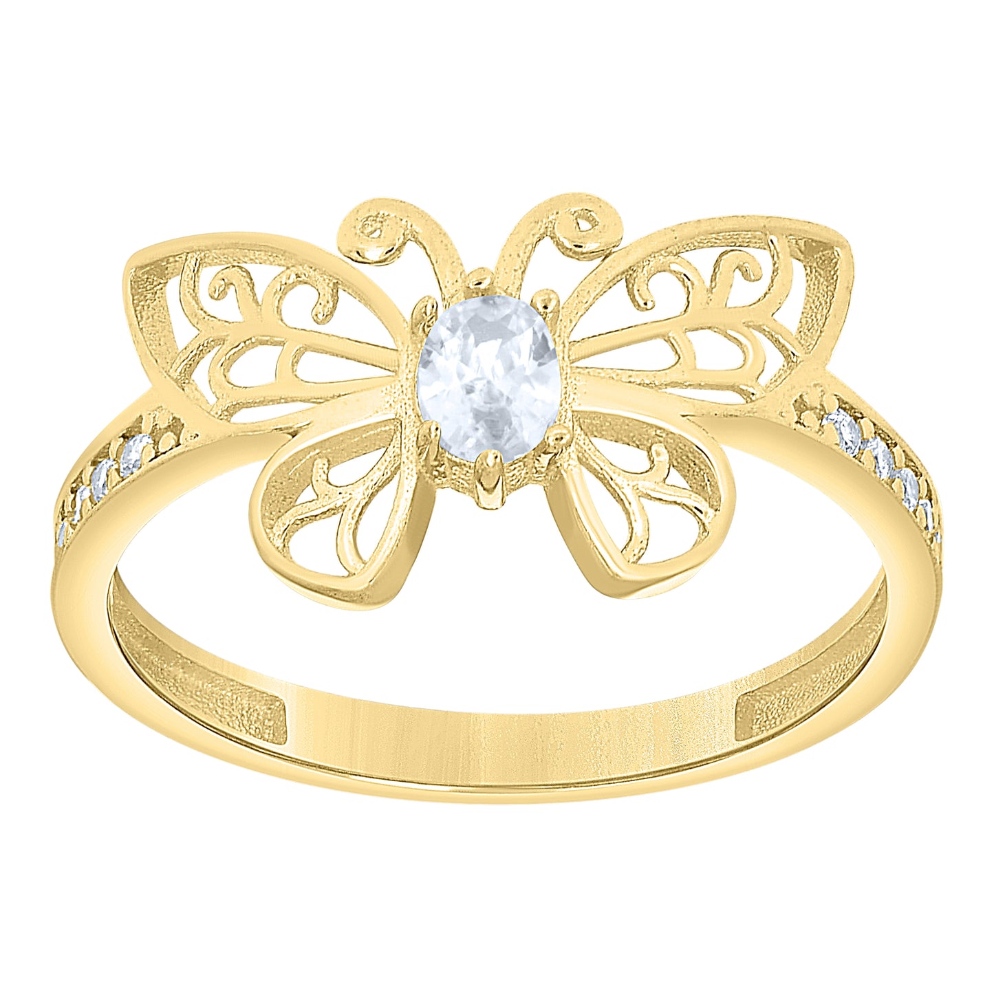 10kt Yellow Gold Womens Blue White Oval Round Cubic-Zirconia Butterfly Fashion Ring– Elegant Jewelry Gift for Birthday, Anniversary, Engagement, Wedding