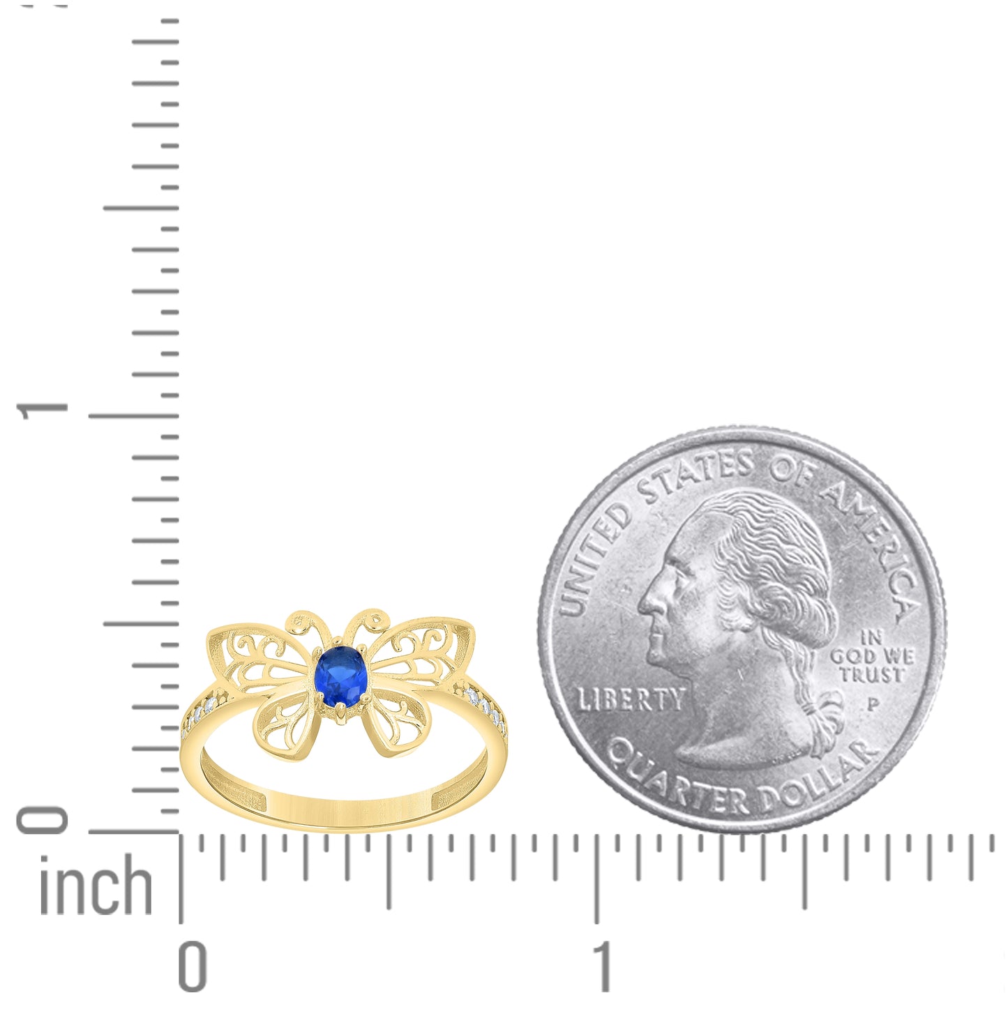 10kt Yellow Gold Womens Blue White Oval Round Cubic-Zirconia Butterfly Fashion Ring– Elegant Jewelry Gift for Birthday, Anniversary, Engagement, Wedding