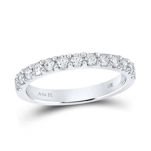 14K White Gold Womens Round Diamond Wedding Single Row Band 1/2 Cttw, Womens Size: 5-10