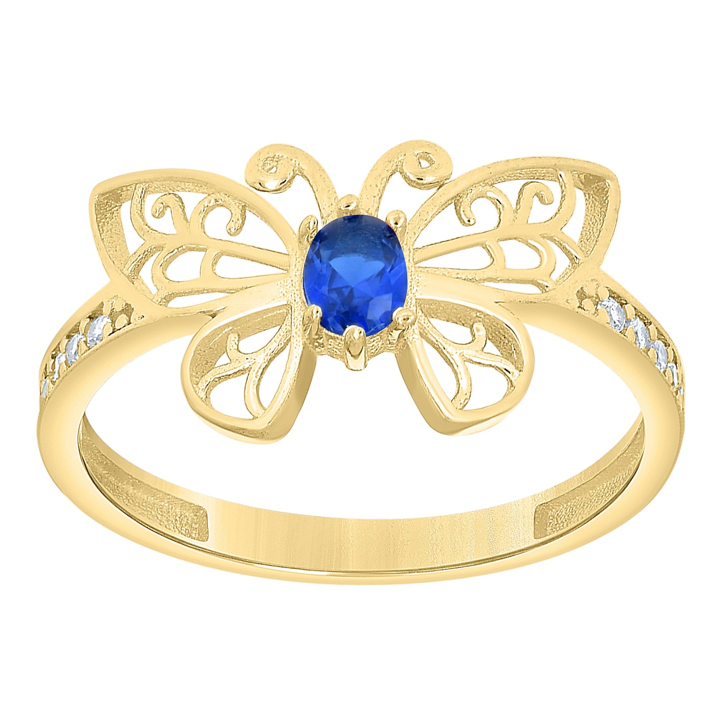 10kt Yellow Gold Womens Blue White Oval Round Cubic-Zirconia Butterfly Fashion Ring– Elegant Jewelry Gift for Birthday, Anniversary, Engagement, Wedding