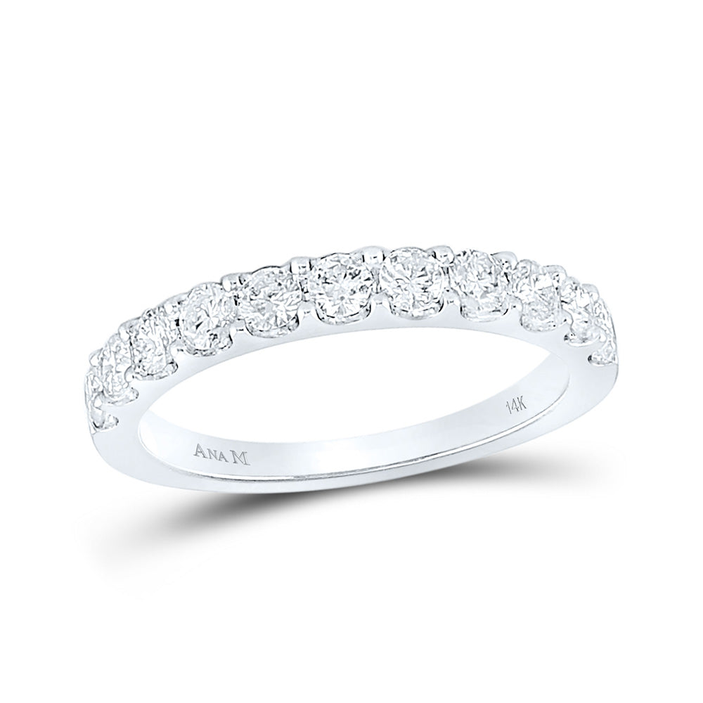 14K White Gold Womens Round Diamond Wedding Single Row Band 3/4 Cttw, Womens Size: 5-10