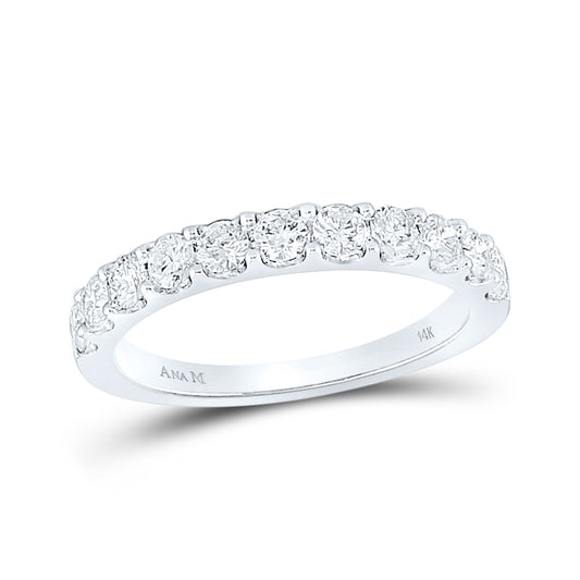 14K White Gold Womens Round Diamond Wedding Single Row Band 3/4 Cttw, Womens Size: 5-10