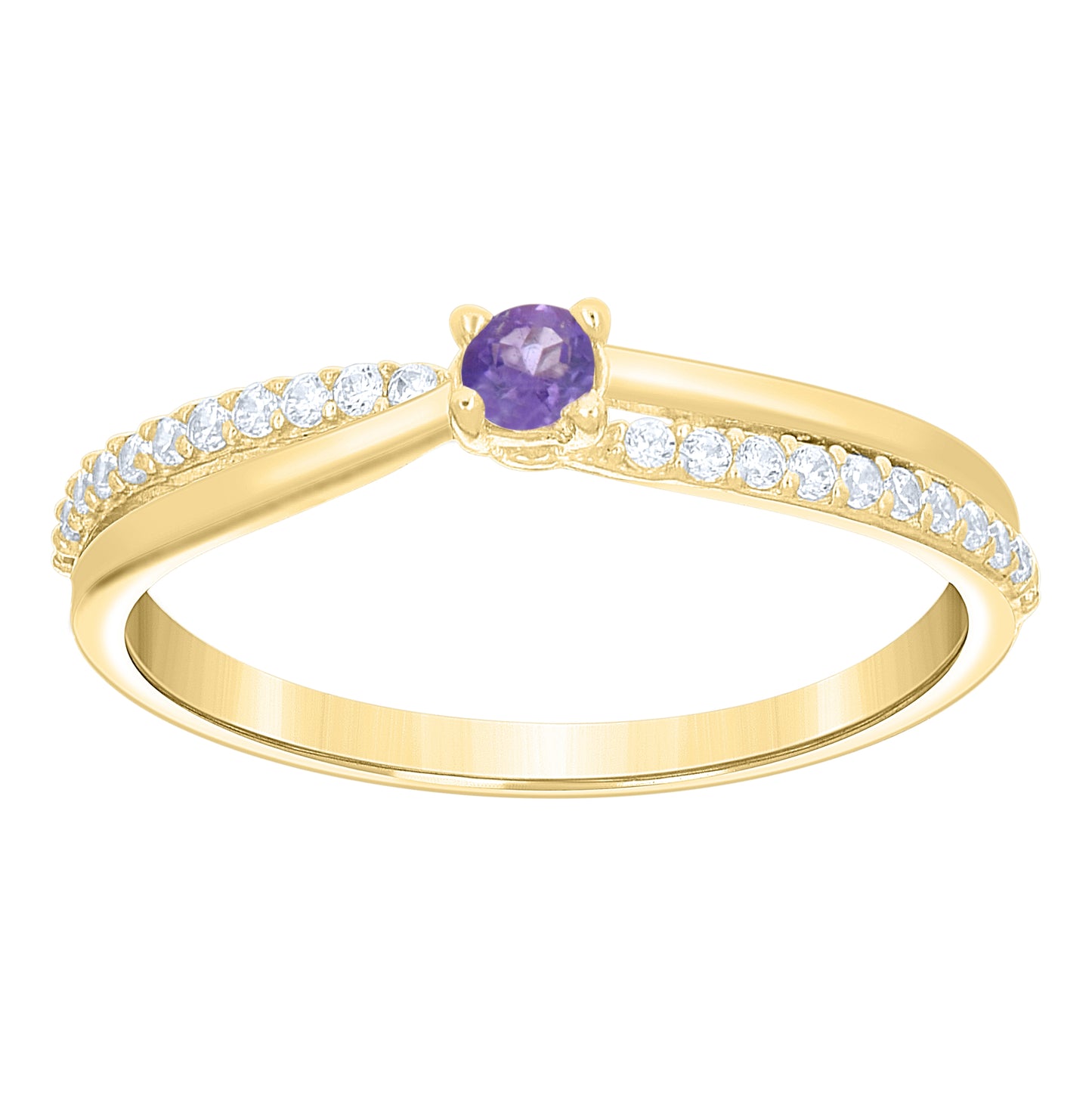 10kt Yellow Gold Womens Purple White Cubic-Zirconia Crossover Engagement Ring– Elegant Jewelry Gift for Birthday, Anniversary, Engagement, Wedding