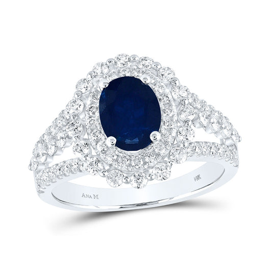 14K White Gold Womens Oval Blue Sapphire Solitaire Diamond Ring 2-1/3 Cttw, Womens Size: 5-10