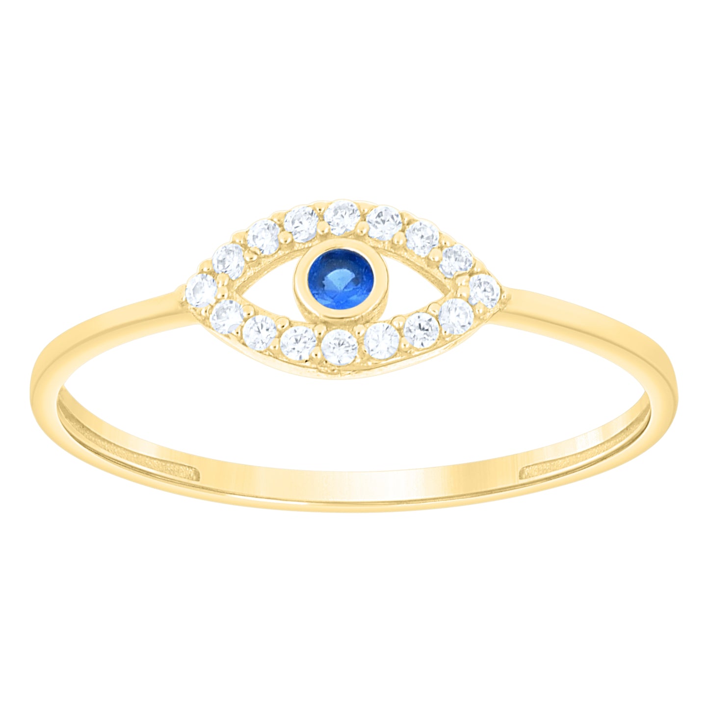 10kt Yellow Gold Womens Blue White Cubic-Zirconia Evil Eye Good Luck Ring– Elegant Jewelry Gift for Birthday, Anniversary, Engagement, Wedding