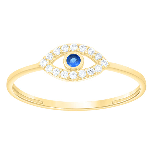 10kt Yellow Gold Womens Blue White Cubic-Zirconia Evil Eye Good Luck Ring– Elegant Jewelry Gift for Birthday, Anniversary, Engagement, Wedding