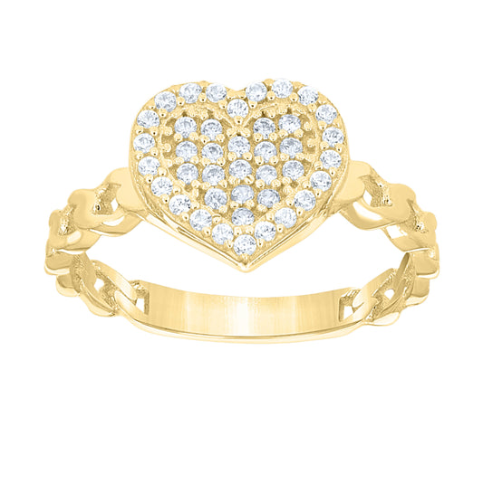 10kt Yellow Gold Womens Cubic-Zirconia Heart Ring– Elegant Jewelry Gift for Birthday, Anniversary, Engagement, Wedding