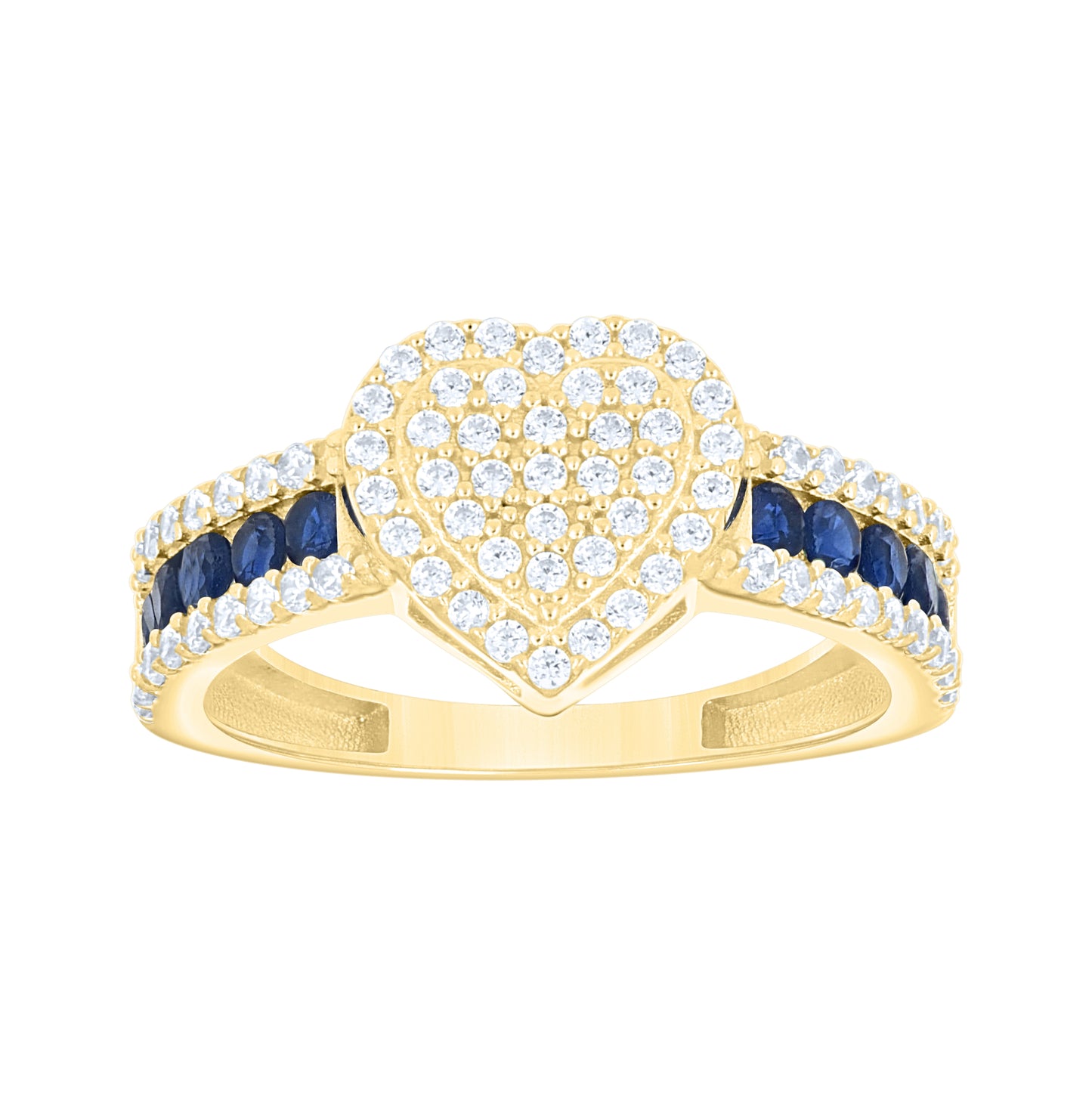 10kt Yellow Gold Womens Blue White Cubic-Zirconia Heart Ring– Elegant Jewelry Gift for Birthday, Anniversary, Engagement, Wedding