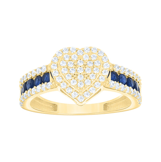 10kt Yellow Gold Womens Blue White Cubic-Zirconia Heart Ring– Elegant Jewelry Gift for Birthday, Anniversary, Engagement, Wedding