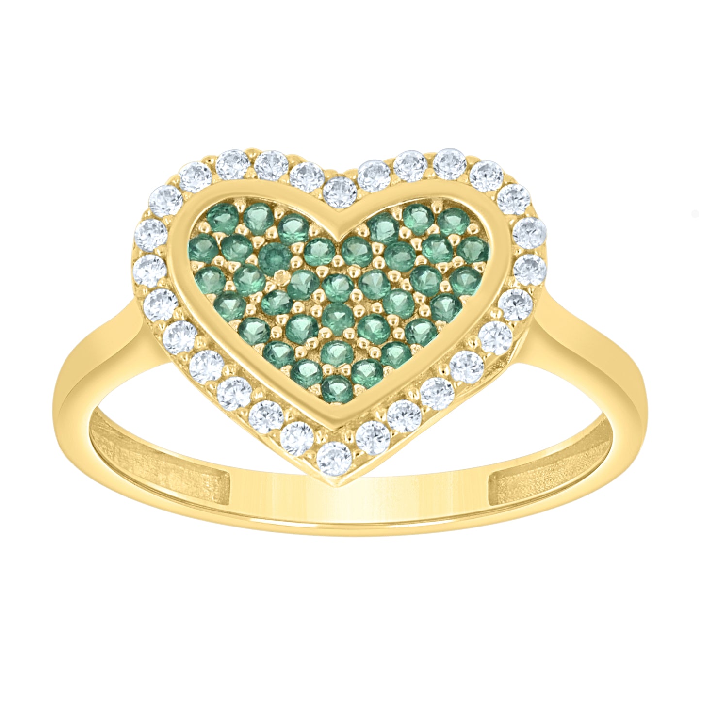 10kt Yellow Gold Womens Green White Cubic-Zirconia Heart Ring– Elegant Jewelry Gift for Birthday, Anniversary, Engagement, Wedding