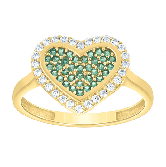 10kt Yellow Gold Womens Green White Cubic-Zirconia Heart Ring– Elegant Jewelry Gift for Birthday, Anniversary, Engagement, Wedding