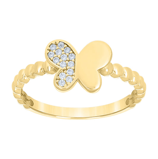 10kt Yellow Gold Womens Cubic-Zirconia Beaded Butterfly Ring– Elegant Jewelry Gift for Birthday, Anniversary, Engagement, Wedding
