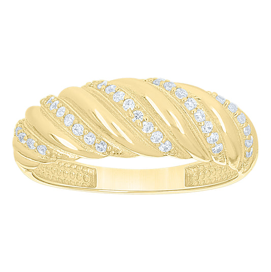 10kt Yellow Gold Womens Cubic-Zirconia Scalloped Dome Fashion Ring– Elegant Jewelry Gift for Birthday, Anniversary, Engagement, Wedding