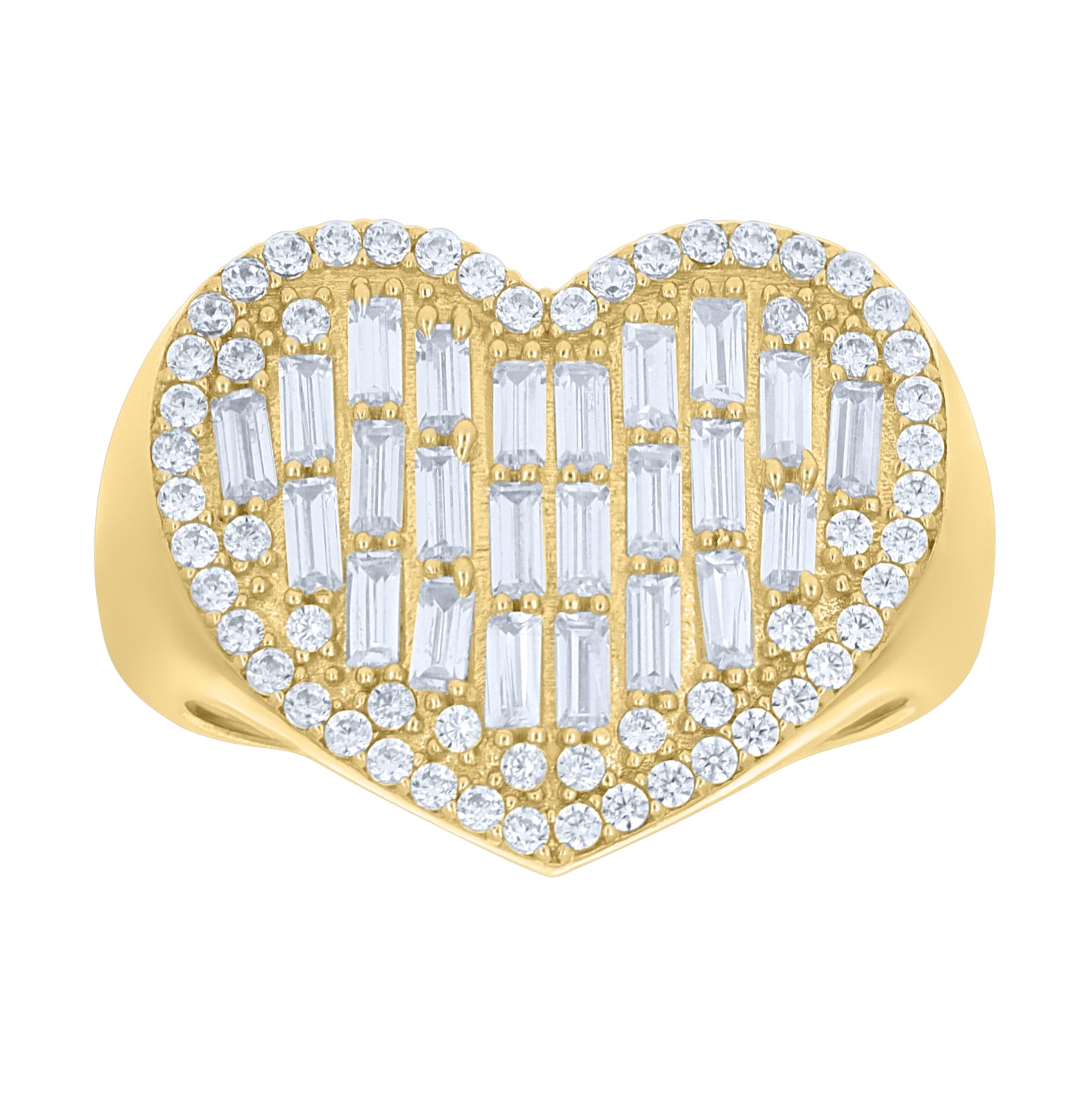 10kt Yellow Gold Womens Baguette Round Cubic-Zirconia Heart Ring– Elegant Jewelry Gift for Birthday, Anniversary, Engagement, Wedding