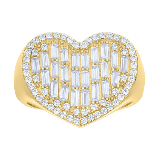10kt Yellow Gold Womens Baguette Round Cubic-Zirconia Heart Ring– Elegant Jewelry Gift for Birthday, Anniversary, Engagement, Wedding
