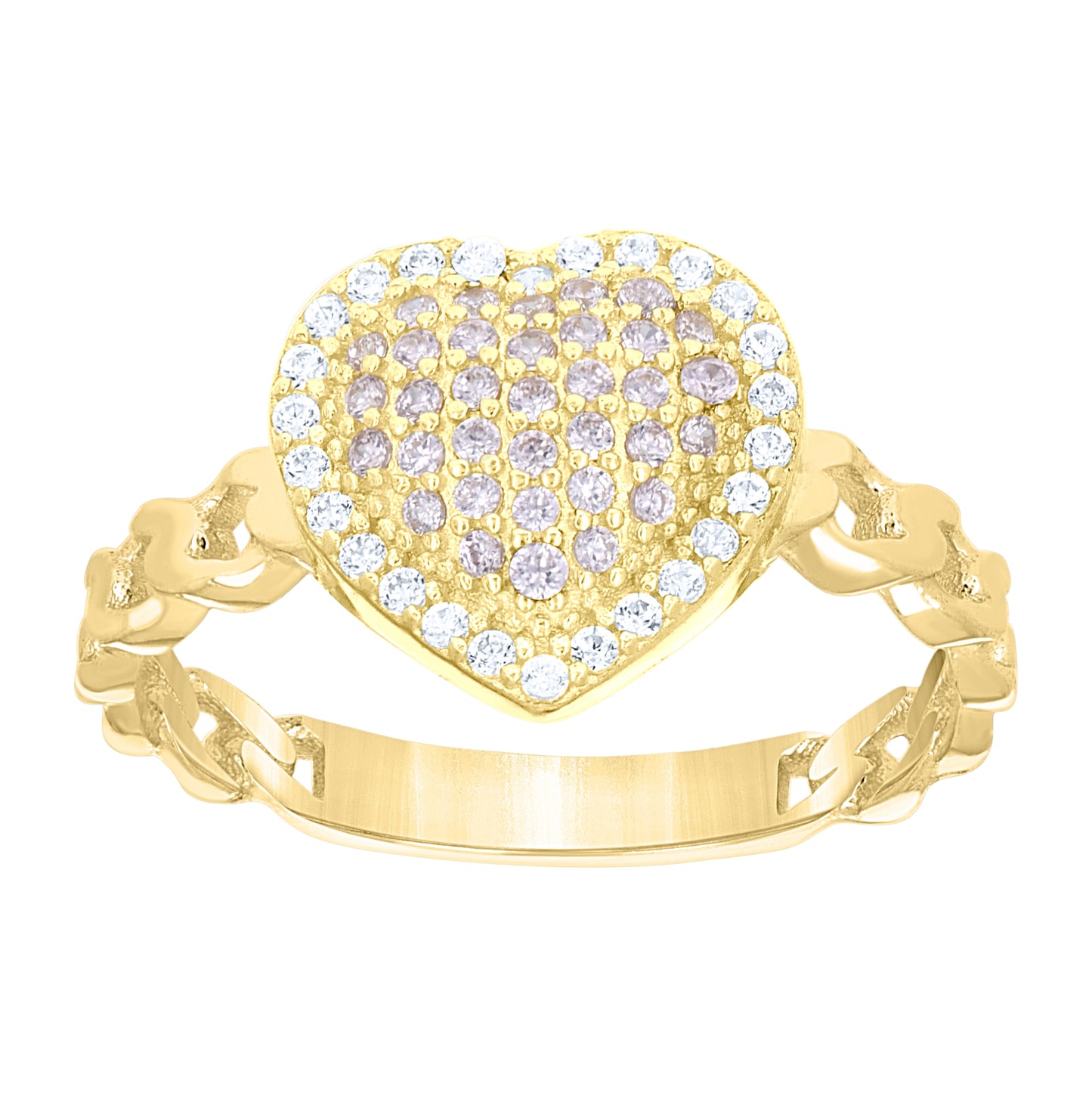 10kt Yellow Gold Womens Pink White Cubic-Zirconia Heart Ring– Elegant Jewelry Gift for Birthday, Anniversary, Engagement, Wedding