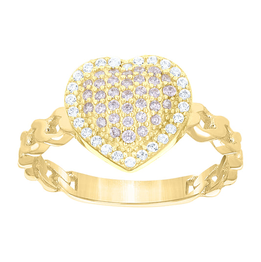 10kt Yellow Gold Womens Pink White Cubic-Zirconia Heart Ring– Elegant Jewelry Gift for Birthday, Anniversary, Engagement, Wedding