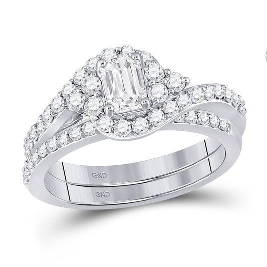 14K White Gold Emerald Diamond Bridal Wedding Ring Band Set 1-1/4 Cttw, Womens Size: 5-10
