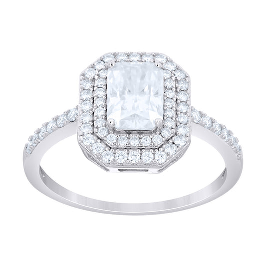 Sterling Silver Womens Emerald Round 2.54ct Moissanite Halo Engagement Ring Size 10 – Elegant Jewelry Gift for Birthday, Anniversary, Engagement, Wedding