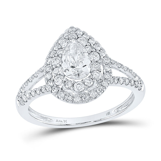 14K White Gold Pear Diamond Halo Bridal Wedding Engagement Ring 1-1/5 Cttw, Womens Size: 5-10