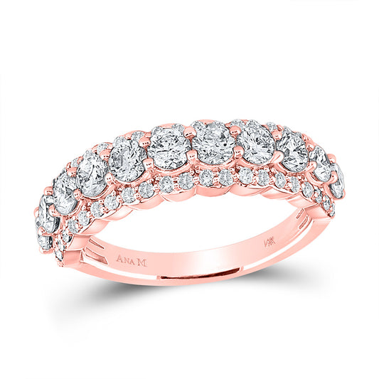 14K Rose Gold Womens Round Diamond Anniversary Band Ring 1-3/4 Cttw, Womens Size: 5-10