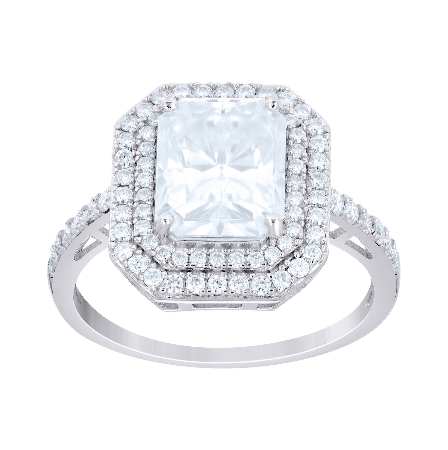 Sterling Silver Womens Emerald Round 4.65ct Moissanite Halo Engagement Ring Size 10 – Elegant Jewelry Gift for Birthday, Anniversary, Engagement, Wedding