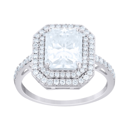 Sterling Silver Womens Emerald Round 4.65ct Moissanite Halo Engagement Ring Size 10 – Elegant Jewelry Gift for Birthday, Anniversary, Engagement, Wedding