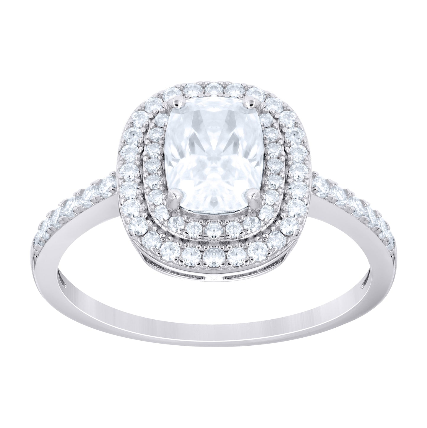 Sterling Silver Womens Cushion-Cut Round 2.524ct Moissanite Halo Engagement Ring Size 10 – Elegant Jewelry Gift for Birthday, Anniversary, Engagement, Wedding