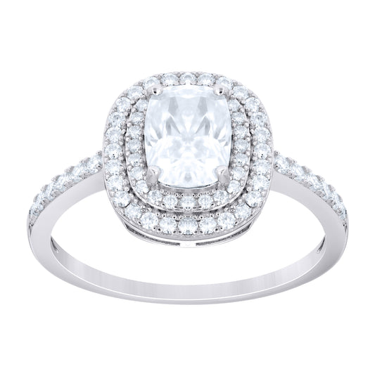 Sterling Silver Womens Cushion-Cut Round 2.524ct Moissanite Halo Engagement Ring Size 10 – Elegant Jewelry Gift for Birthday, Anniversary, Engagement, Wedding
