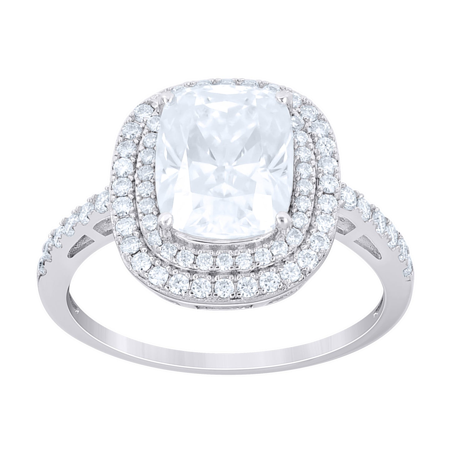 Sterling Silver Womens Cushion-Cut Round 4.65ct Moissanite Halo Engagement Ring Size 10 – Elegant Jewelry Gift for Birthday, Anniversary, Engagement, Wedding