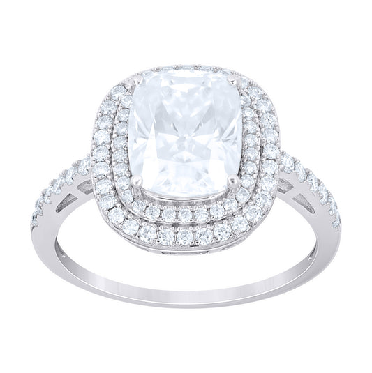Sterling Silver Womens Cushion-Cut Round 4.65ct Moissanite Halo Engagement Ring Size 10 – Elegant Jewelry Gift for Birthday, Anniversary, Engagement, Wedding