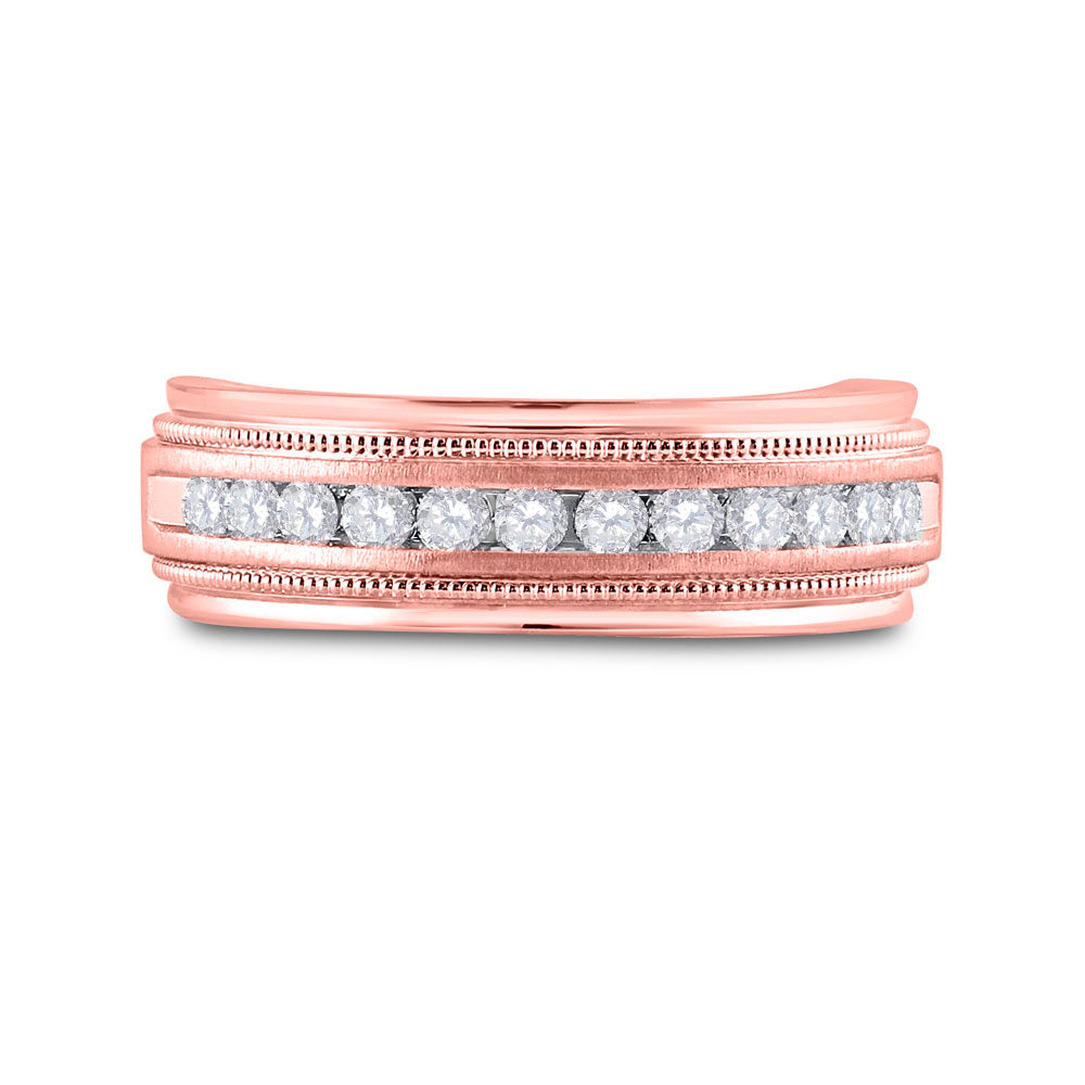 10K Rose Gold Mens Round Diamond Wedding Single Row Band Ring 1/2 Cttw, Mens Size: 7-13