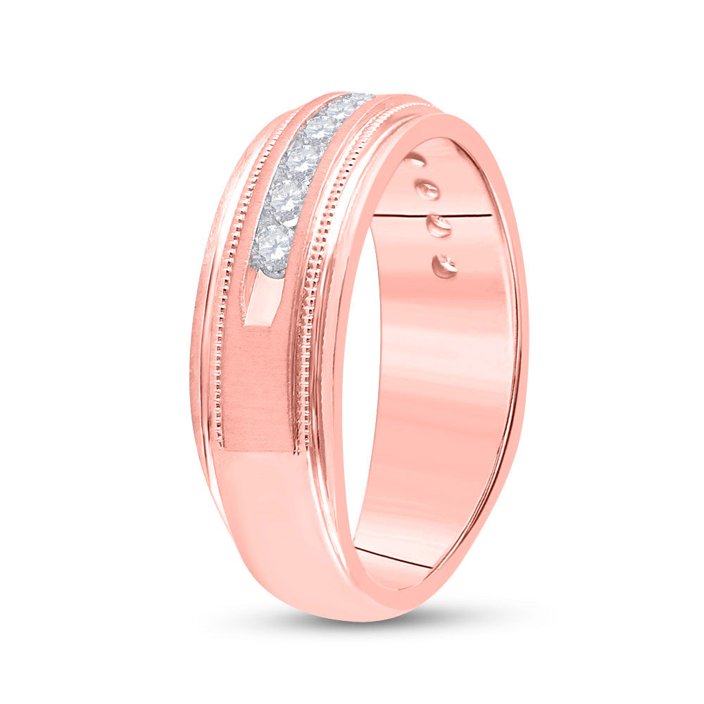 10K Rose Gold Mens Round Diamond Wedding Single Row Band Ring 1/2 Cttw, Mens Size: 7-13