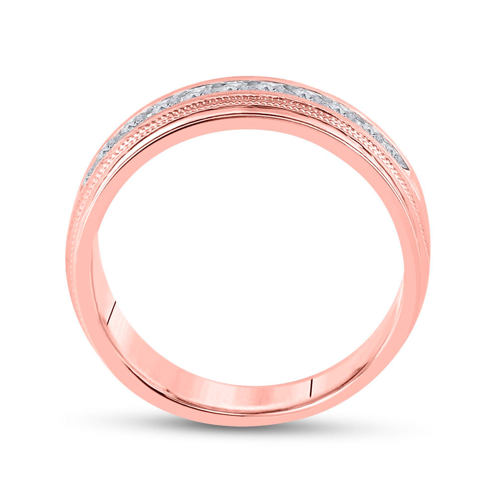 10K Rose Gold Mens Round Diamond Wedding Single Row Band Ring 1/2 Cttw, Mens Size: 7-13