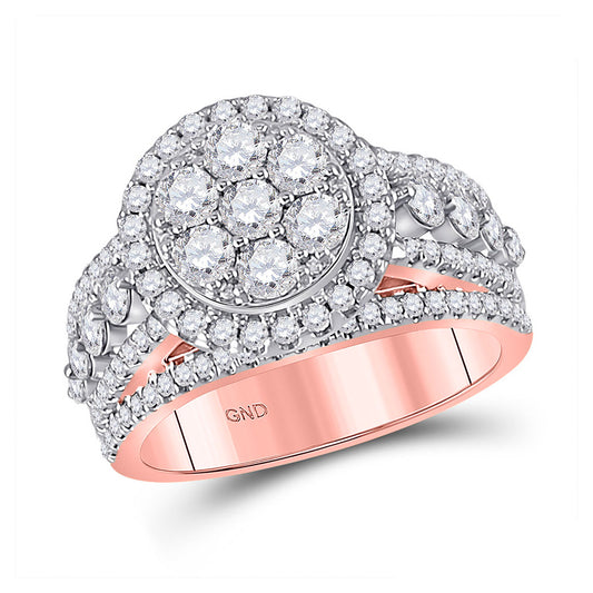 14K Rose Gold Round Diamond Cluster Bridal Wedding Engagement Ring 2 Cttw, Womens Size: 5-10