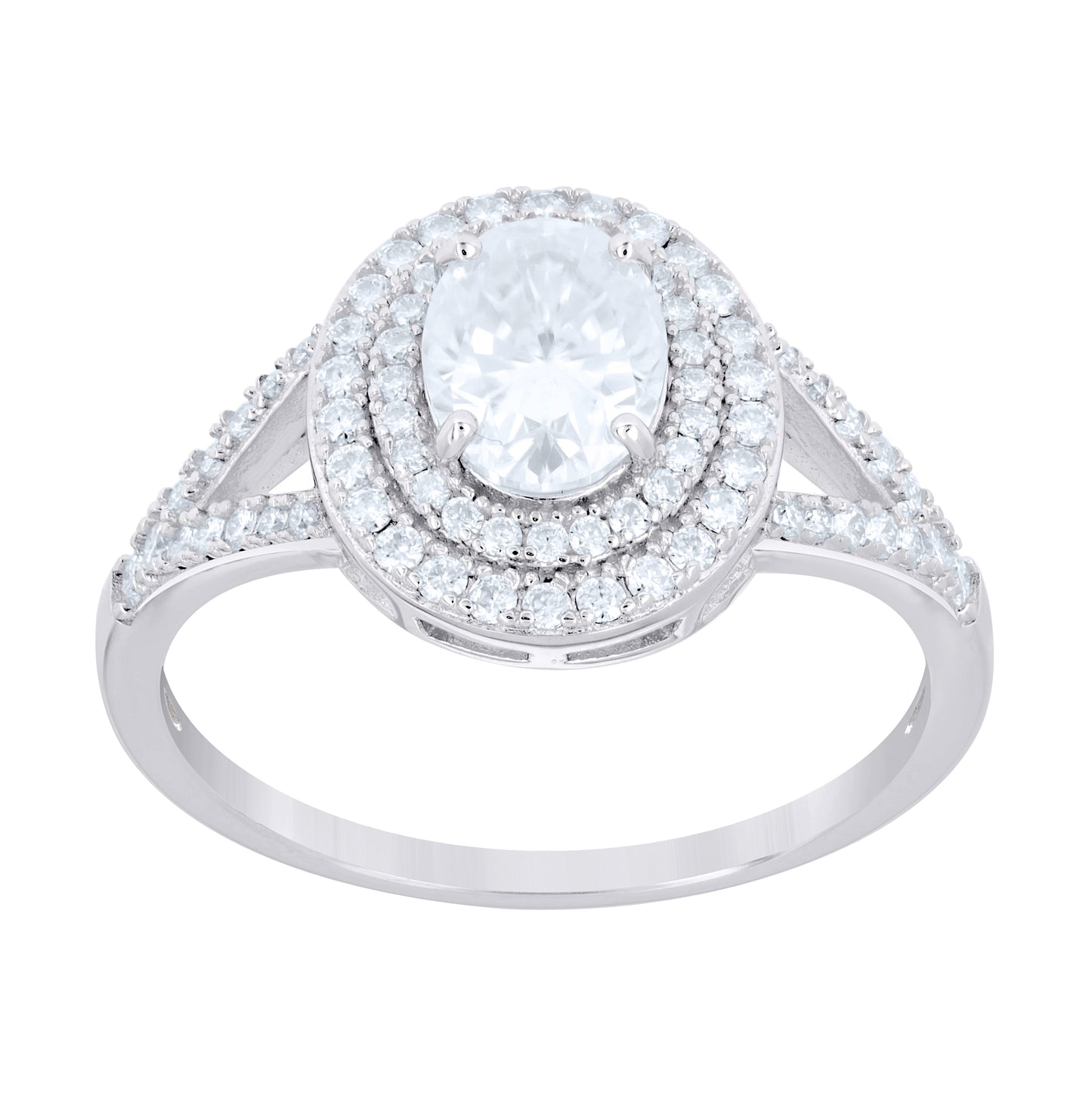 Sterling Silver Womens Oval Round 2.05ct Moissanite Halo Engagement Ring Size 10 – Elegant Jewelry Gift for Birthday, Anniversary, Engagement, Wedding