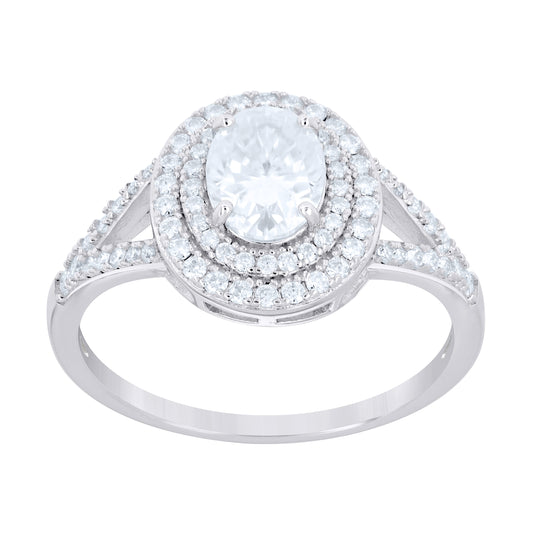 Sterling Silver Womens Oval Round 2.05ct Moissanite Halo Engagement Ring Size 10 – Elegant Jewelry Gift for Birthday, Anniversary, Engagement, Wedding