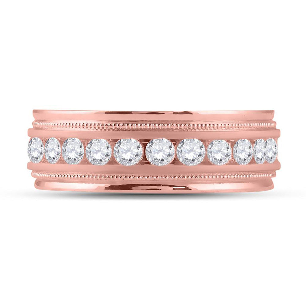 10K Rose Gold Mens Round Diamond Wedding Single Row Band Ring 1 Cttw, Mens Size: 7-13