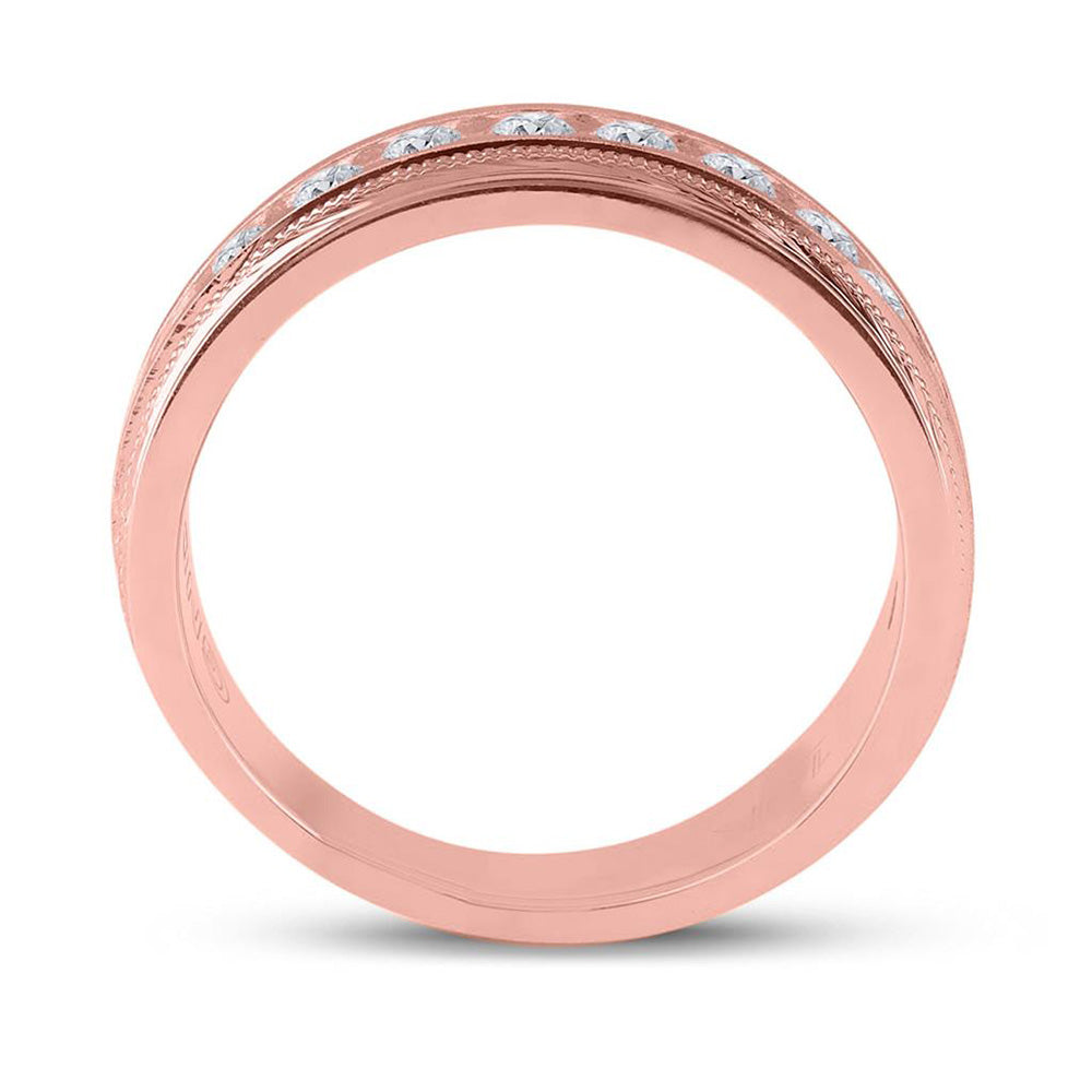 10K Rose Gold Mens Round Diamond Wedding Single Row Band Ring 1 Cttw, Mens Size: 7-13