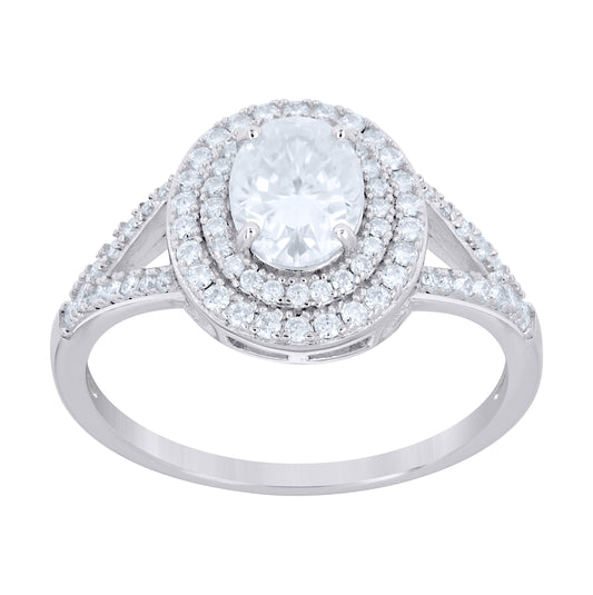 Sterling Silver Womens Oval Round 2.55ct Moissanite Halo Engagement Ring Size 10 – Elegant Jewelry Gift for Birthday, Anniversary, Engagement, Wedding