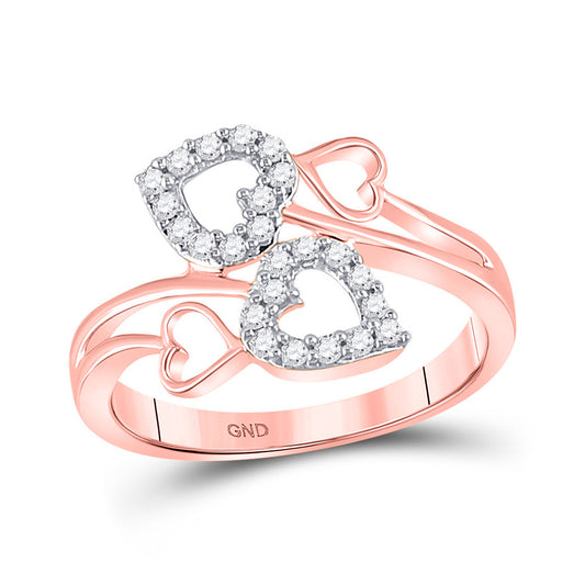 10K Yellow Or Rose Gold Womens Round Diamond Double Heart Ring , Womens Size: 5-10